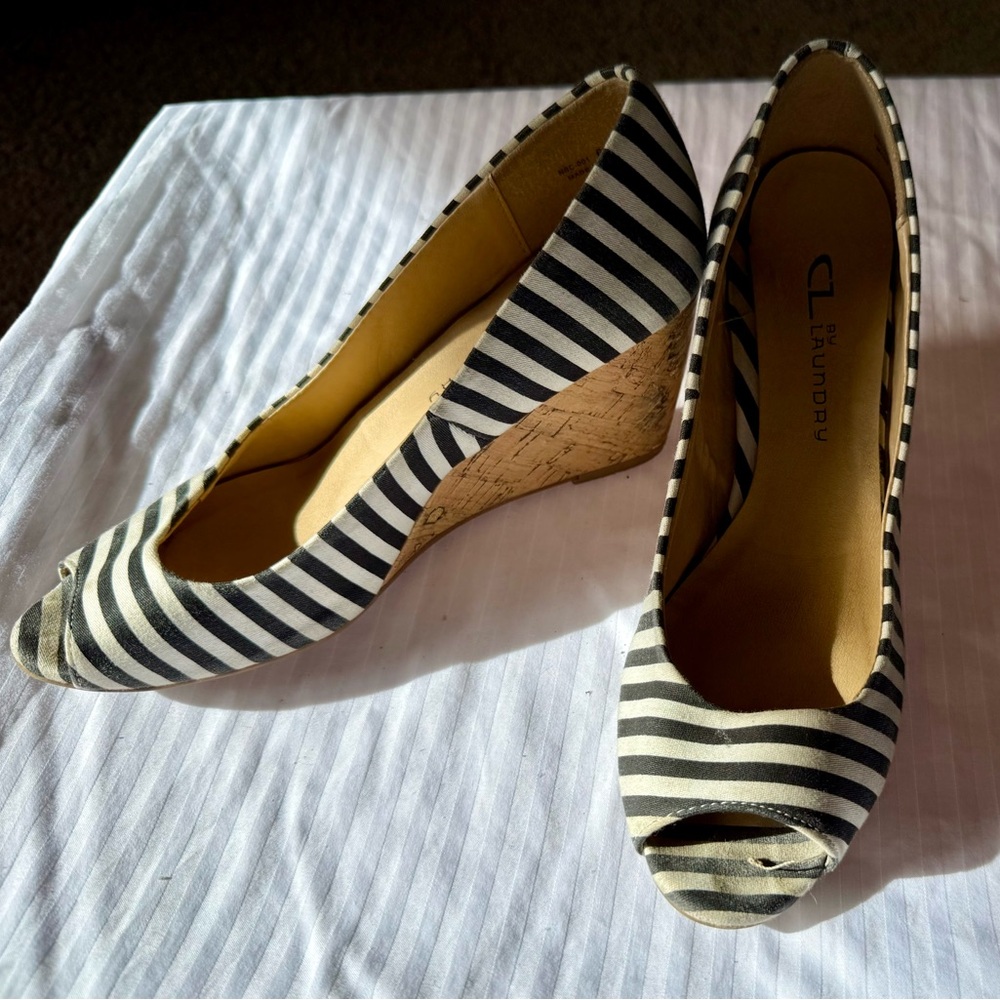 CL by Laundry Striped Black and White Wedges